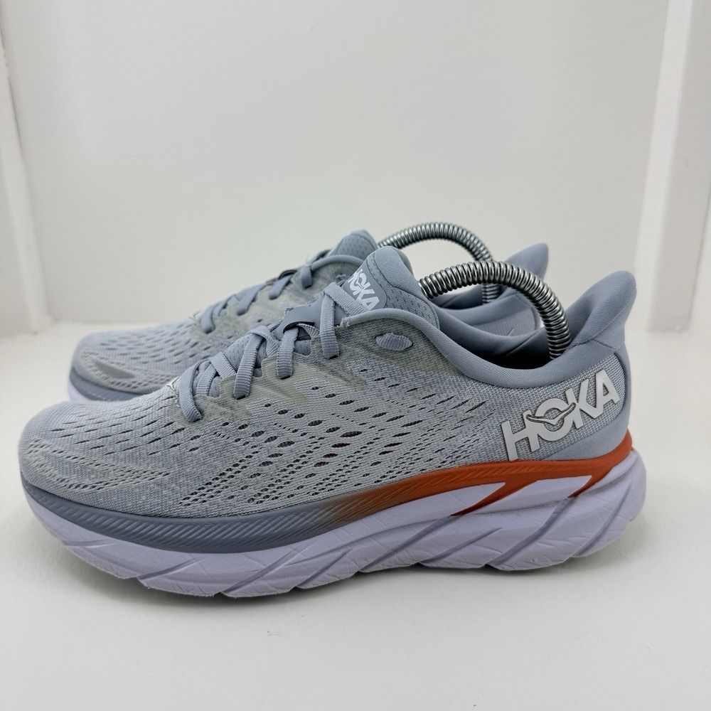 Hoka One One Clifton 8 Womens Size 8B Blue Fog Orange Running Shoes 1119394 BFPA